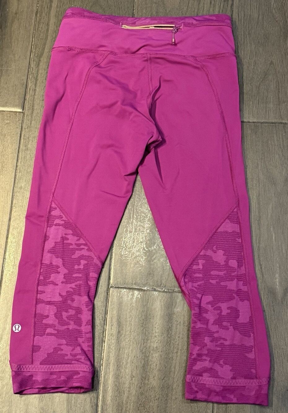 Lululemon Pace Perfect Magenta Purple Crop Leggings Zip Pocket Sz 4